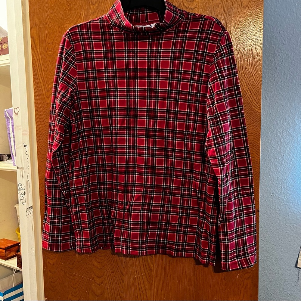 Mock Neck Plaid Shirt